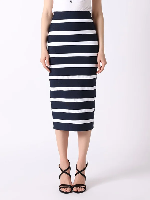 Contrast Color Striped Midi Bandage Bodycon Skirt