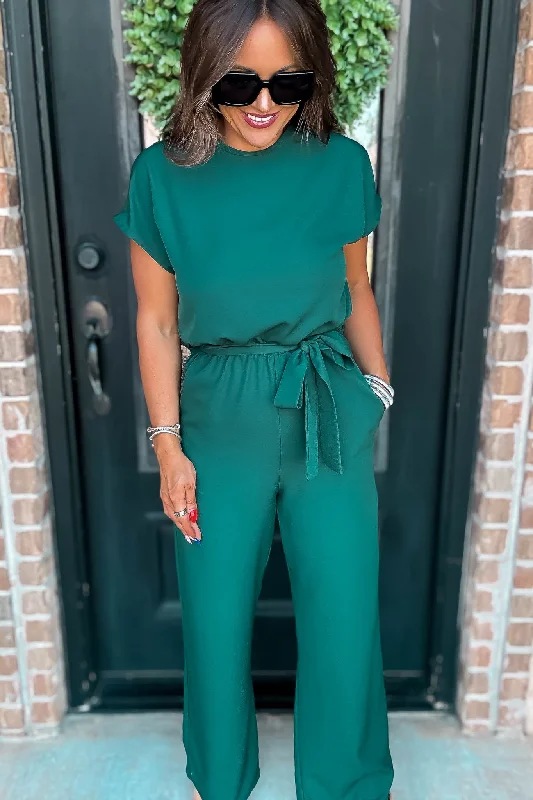 Adjustable Jumpsuits ComfortableComfortableFind Me In Paradise Hunter Green Jumpsuit