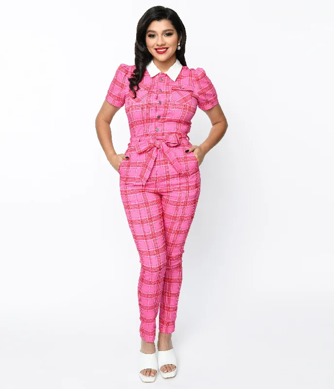 Relaxed Jumpsuits SummerSummerUnique Vintage 1970s Pink & Red Plaid Skinny Leg Bexley Jumpsuit