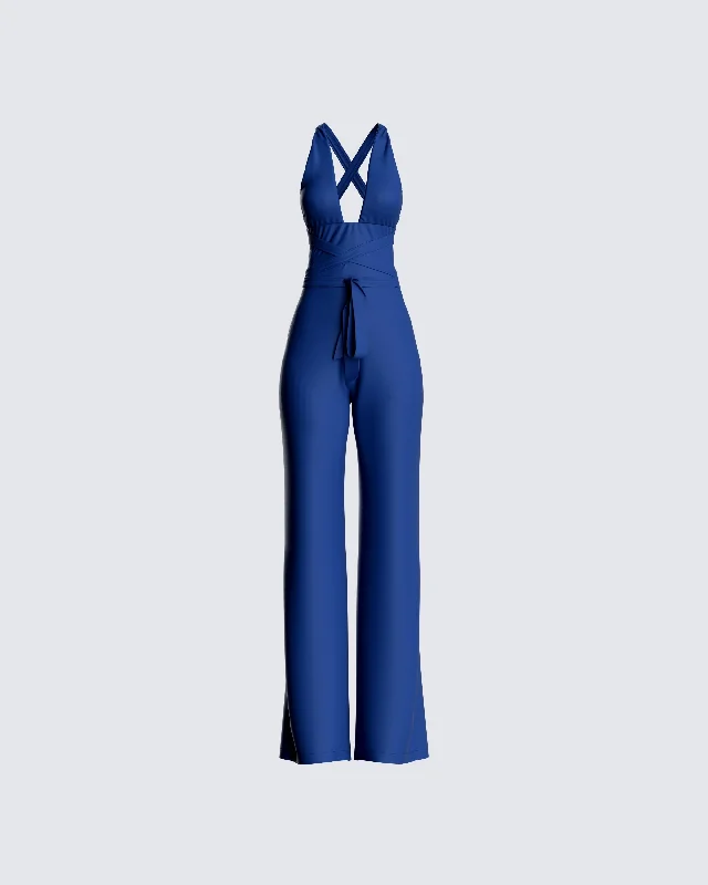 Tailored Jumpsuits BohoBohoValentina Blue Halter Jumpsuit