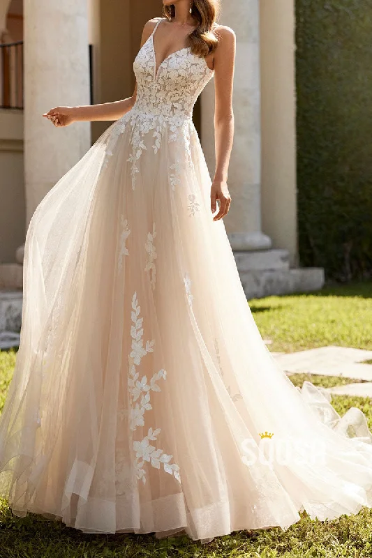 Halterneck dress – Dress with straps that tie around the neck, leaving the shoulders and back exposed.Halterneck dress – Dress with straps that tie around the neck, leaving the shoulders and back exposed.A-Line V-Neck Spaghetti Straps Lace Applique Tulle Summer Wedding Dress QW8208