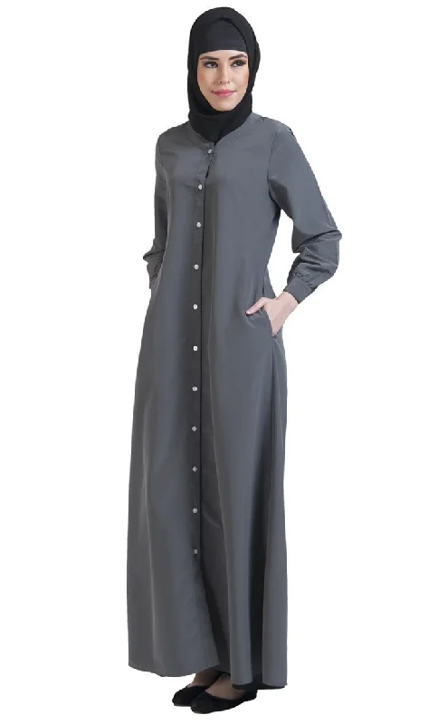 Button-down – With buttons, button closureButton-down – With buttons, button closureButton Down Front Open Jilbab Abaya dress