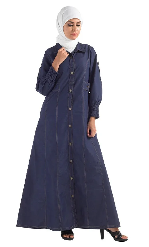 Hooded – With a hoodHooded – With a hoodButton Down Denim Abaya/ Jilbab