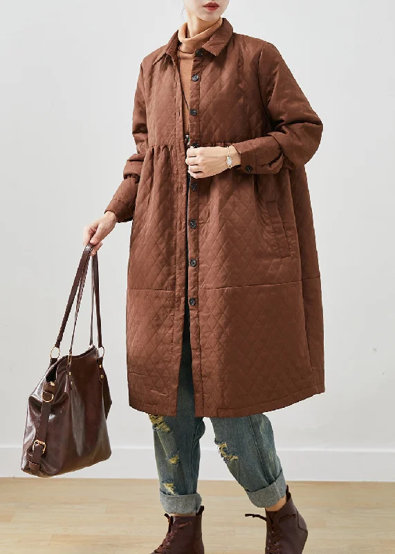 Reflective – Includes reflective elements for visibilityReflective – Includes reflective elements for visibilityWomen Brown Oversized Fine Cotton Filled Winter Coats