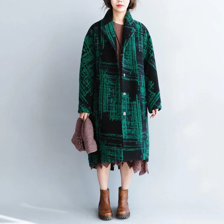 Stretch – Stretchy fabric for comfort and flexibilityStretch – Stretchy fabric for comfort and flexibilitywomen Green print Wool Coats plus size clothing trench coat Fine long woolen jackets