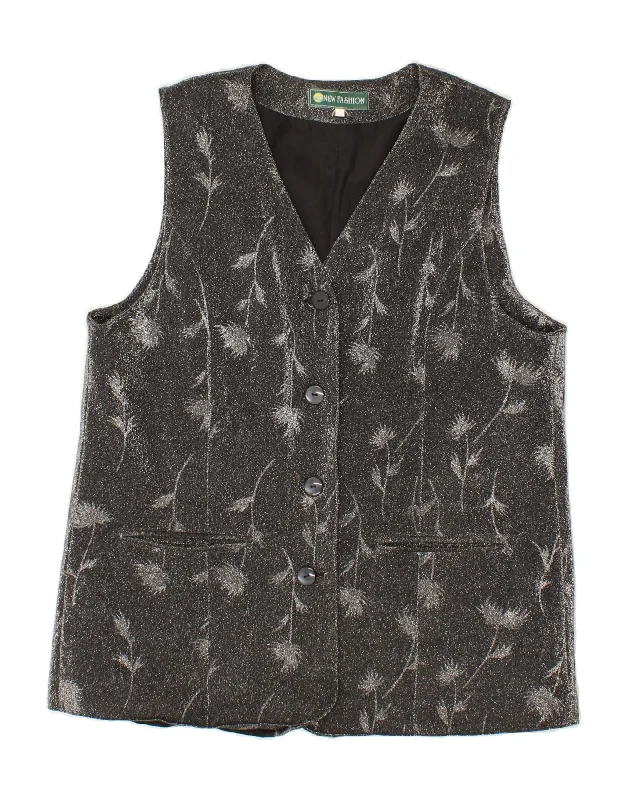 women's waistcoats made of cotton blendwomen's waistcoats made of cotton blendVINTAGE Womens Gilet UK 14 Large Grey Floral