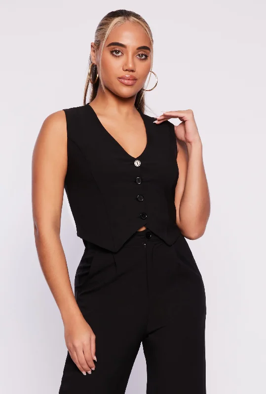 women's waistcoats that are machine washablewomen's waistcoats that are machine washableCrepe Knit Button Front Vest